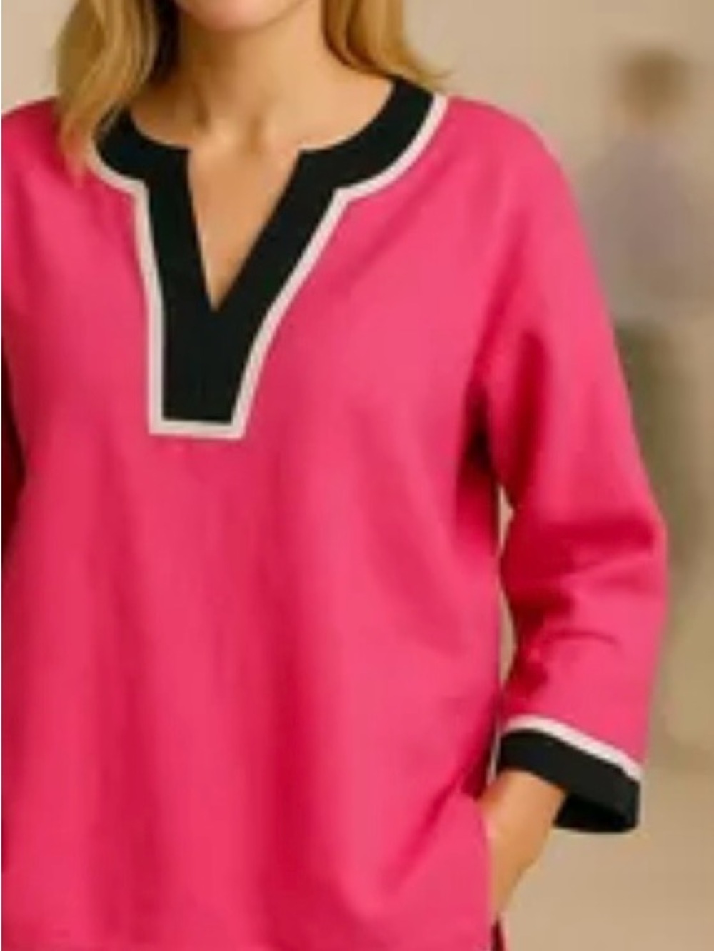 Talbots Tunic Top 100% Linen Pink w/ Contrast Trim Coastal Vacation sz Sp ( S )